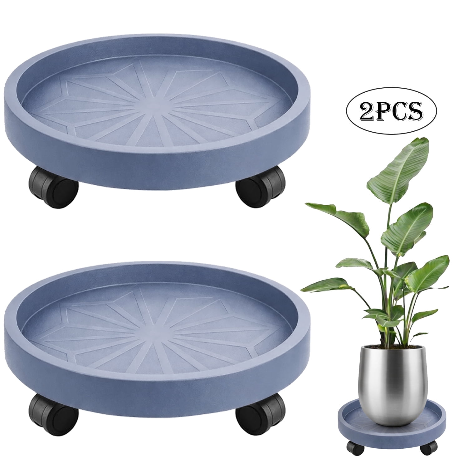 Diigabo 2 Pack 14 Inch Round Plant Caddy with 4 Wheels, Heavy Duty ...