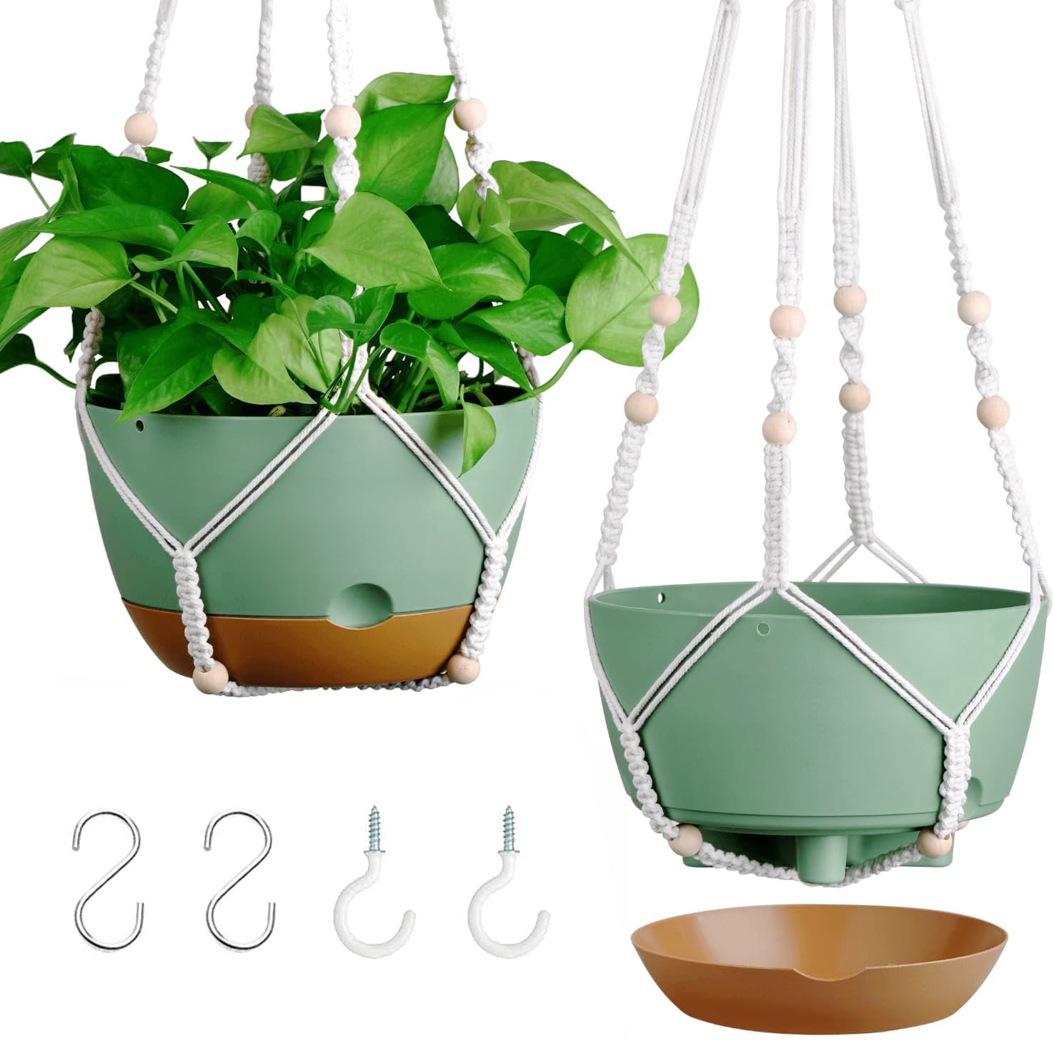 Diigabo 2-Pack 8-inch Self-Watering Hanging Planters with Macrame ...