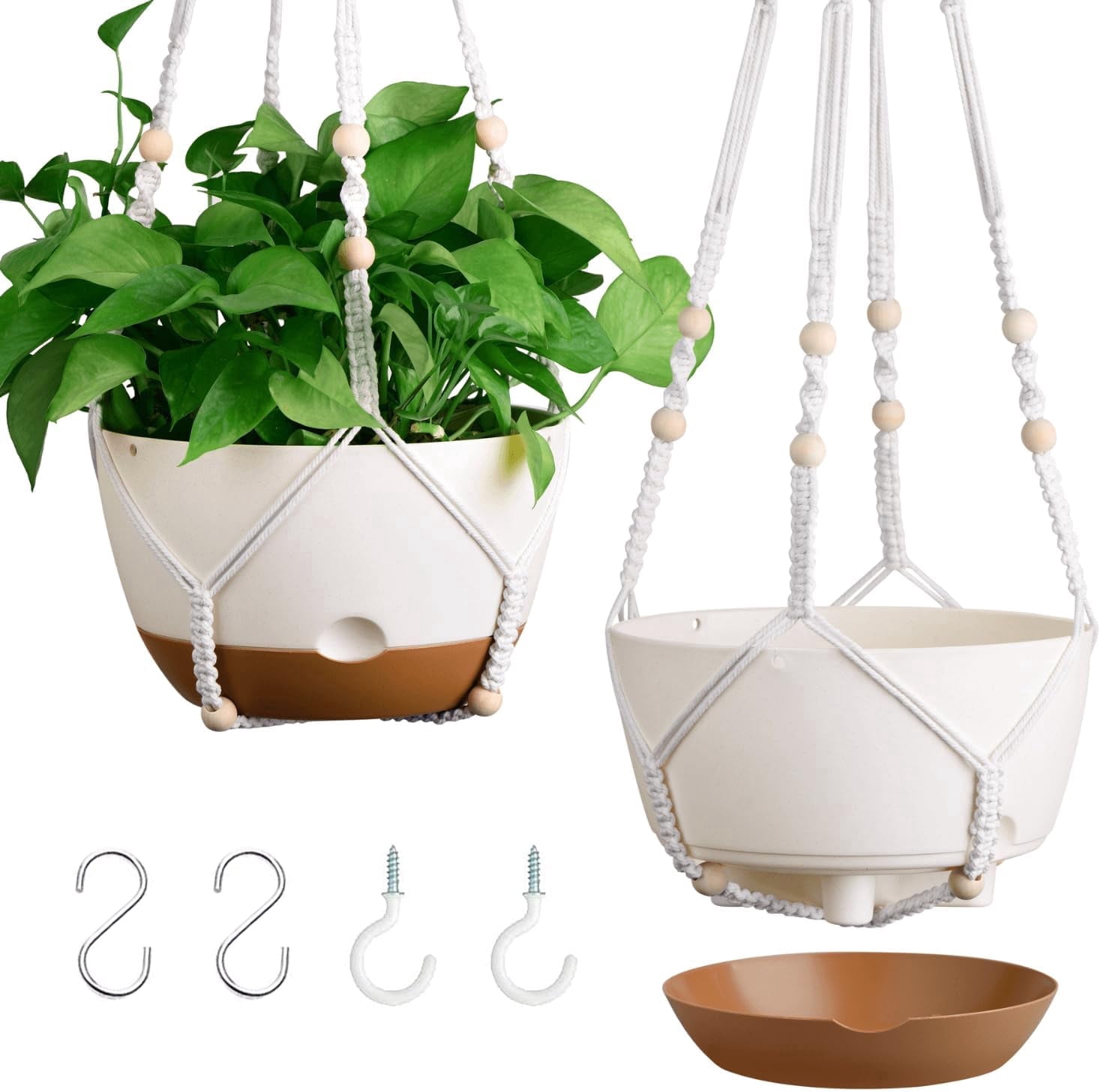 Diigabo 2-Pack 8-inch Self-Watering Hanging Planters with Macrame ...