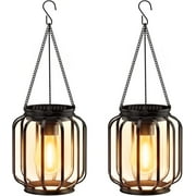 ArchiHome 2-Pack Solar Hanging Lanterns Outdoor Metal Waterproof LED Lights with Hook Warm Bright Decorative Lanterns for Yard Garden Patio