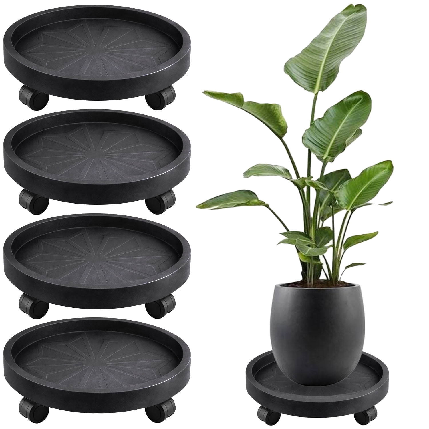 Diigabo 4 Pack 14 Inch Round Plant Caddy with 4 Wheels, Heavy Duty ...
