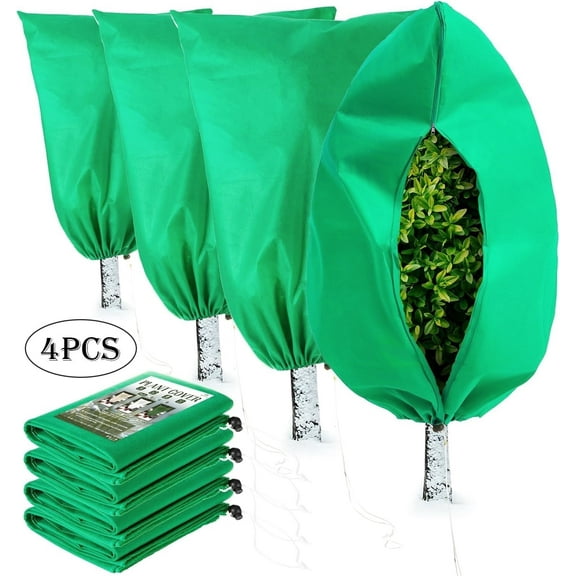 Diigabo 4-Pack Plant Covers Freeze Protection (32" x 48") Zipper Drawstring Reusable Shrub Covers for Frost Winter Cold Weather