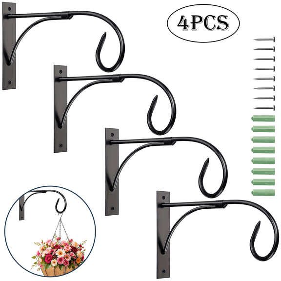 Diigabo 4 Pack Plant Hanging Bracket, 11 inch Wall Mount Plant Hanger Outdoor Indoor, Decorative Hanging Plant Bracket Hooks