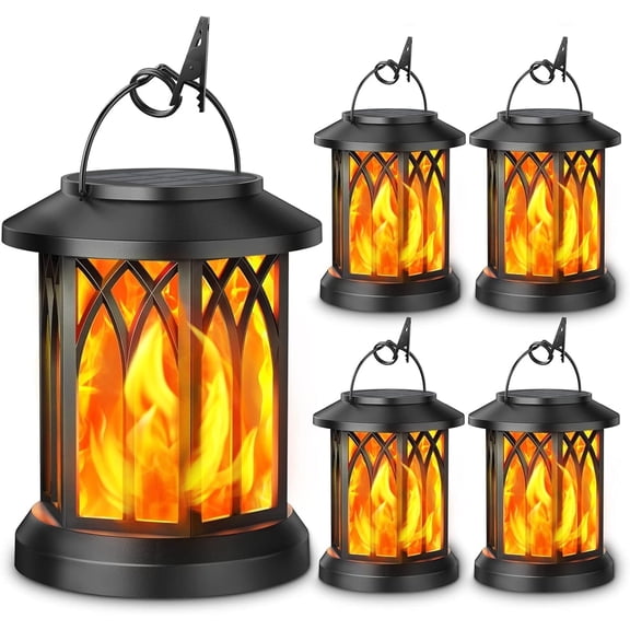 Diigabo 4-Pack Solar Lanterns Outdoor Flickering Flame Waterproof Hanging Lanterns Solar Powered LED for Patio Deck Yard