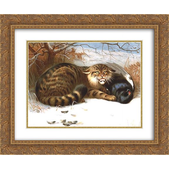 Archibald Thorburn 2x Matted 24x20 Gold Ornate Framed Art Print 'Wildcat'