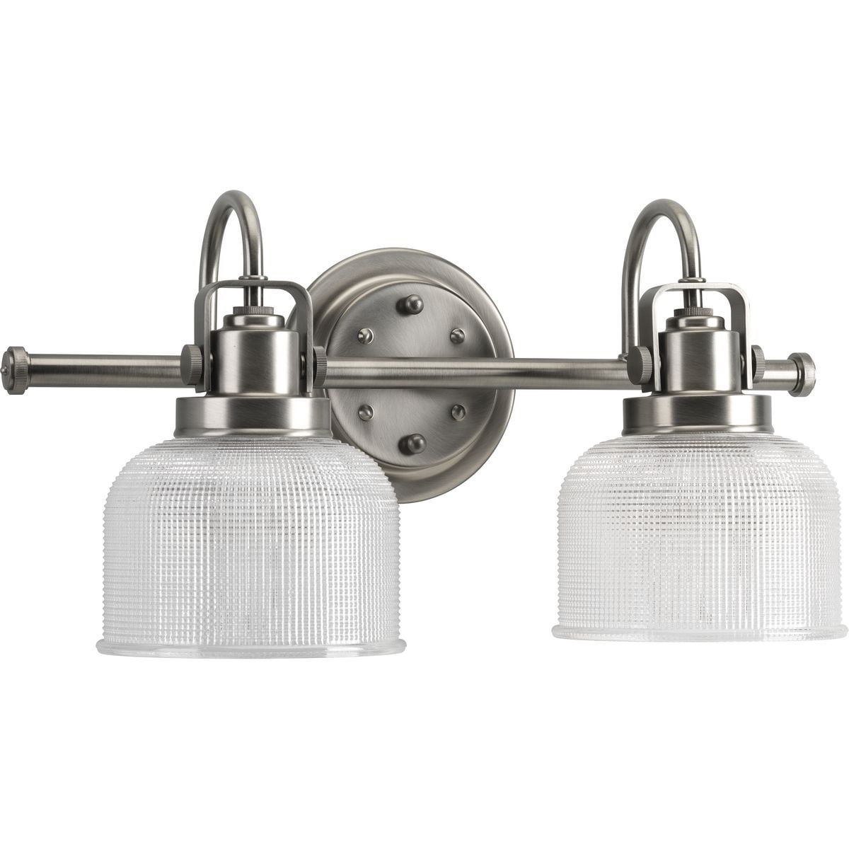 Archie Antique Nickel 2-Light Textured Glass Vanity Bar