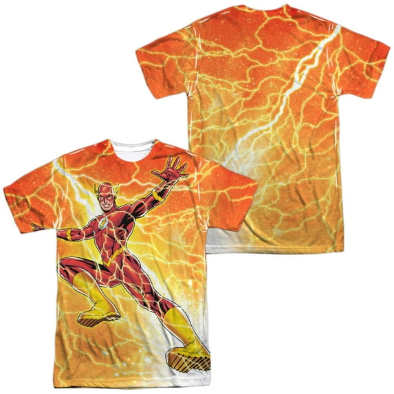 JLA Fast As Lightning Unisex Adult Sublimated Costume T Shirt (Front/Back), Small Multicolor