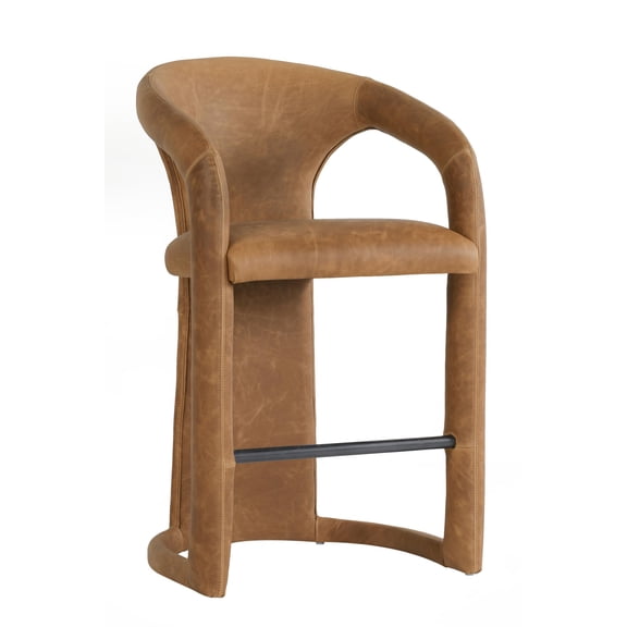 Archie Distressed Leather 26" Counter Stool Maple Brown