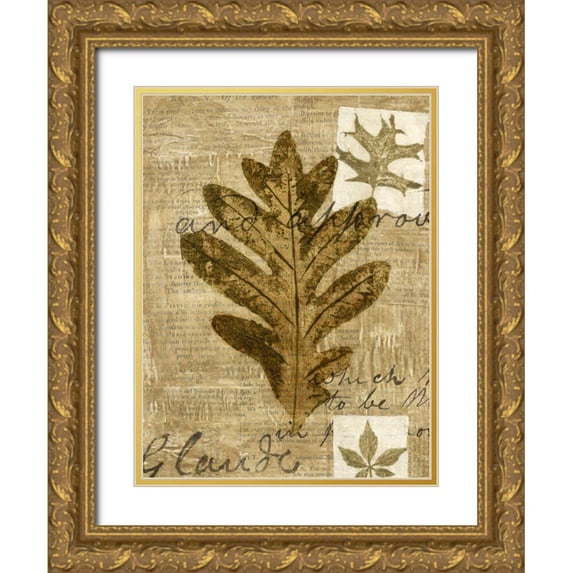 Archie, K. 19x24 Gold Ornate Wood Framed with Double Matting Museum Art Print Titled - Leaf Collage I