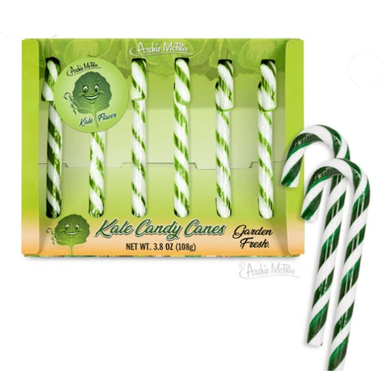 Kale Candy Canes | Gift Box of 6 Funny Kale Flavored Candy Canes