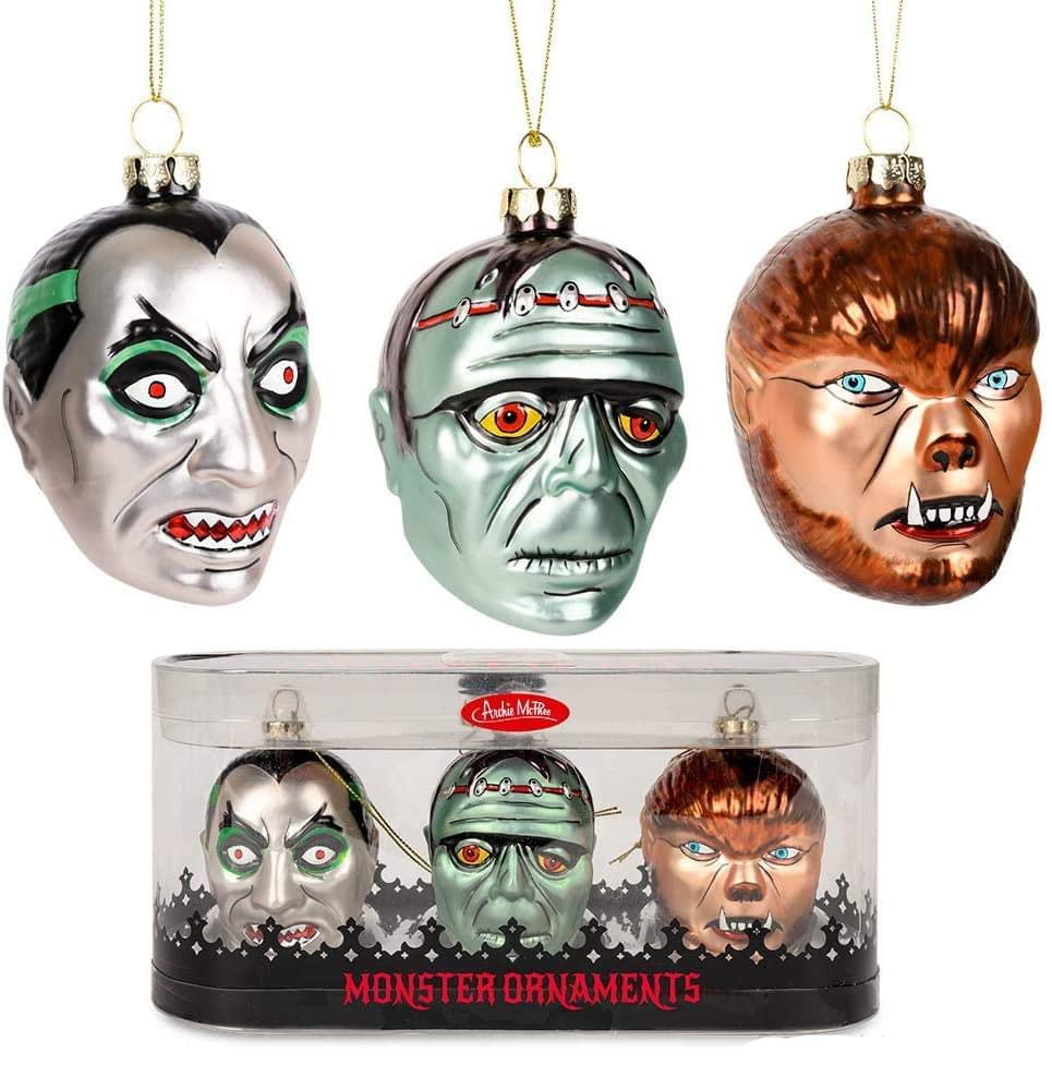 Archie McPhee Set of 3 Monsters Blown Glass Christmas Ornaments
