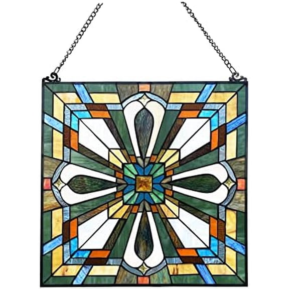 Archie Mission-Style Stained Glass 20" Wide Window Panel, Multi-Colored$$Home Decor, Kitchen, & Other