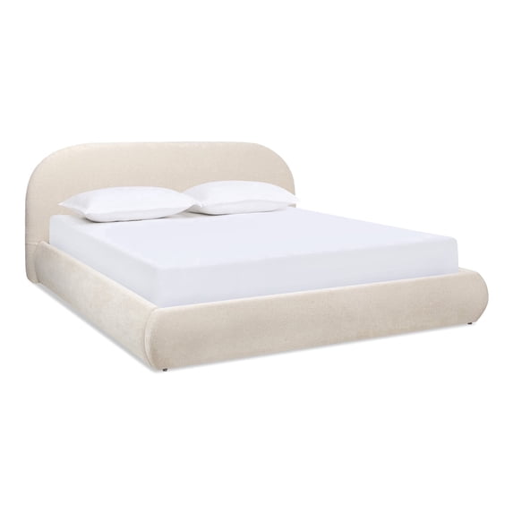 Jennifer Taylor Home Archie Puffy Grounded Upholstered Platform Bed Oatmeal Light Beige Chenille