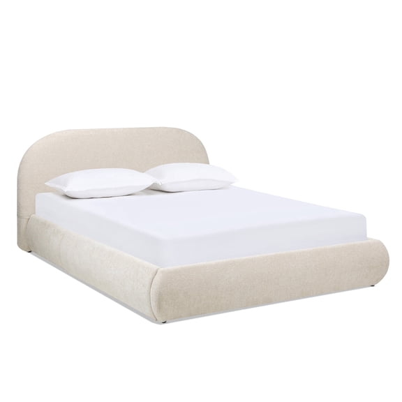 Archie Puffy Grounded Upholstered Platform Bed Queen Oatmeal Light Beige Chenille