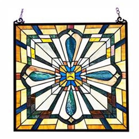 Archie Tiffany-Style Stained Glass Window Panel - Multi Color - 20 in. - Handcrafted Design