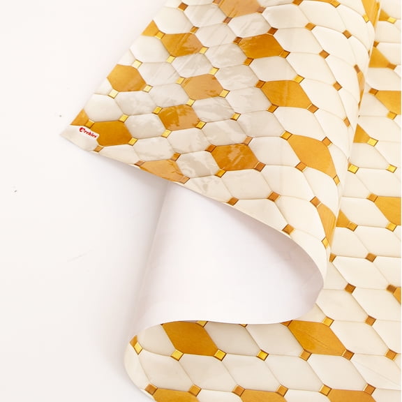 Archies Ivory And Gold Geometric Pattern Wrapping Sheet, 5 sheets of 19.5x27.5 Inches.
