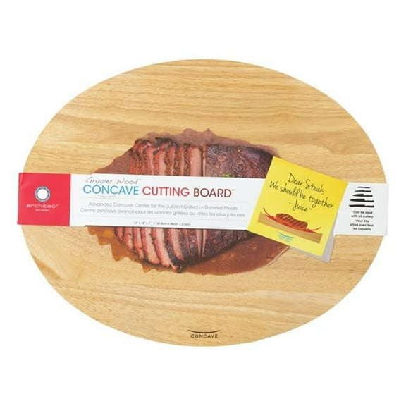 Architec Gripper Wood Concave Natural & Beige Rubberwood Carving Board - Pack of 4