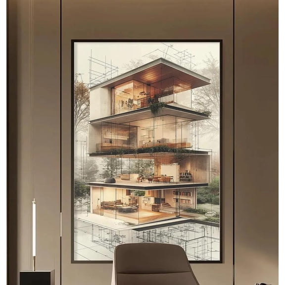 Architect Blueprint to 3D House Modern Architecture Contemporary Minimalist Tech Design Poster Unframed Paper Print
