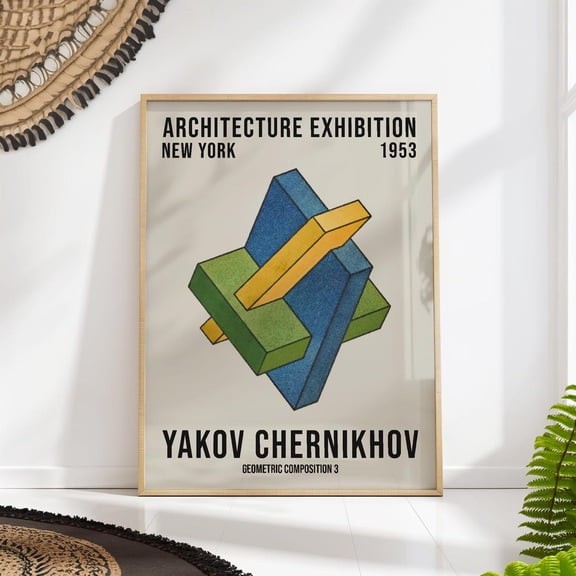 Architect Construction Print - Yakov Chernikhov Geometric Composition 3, Mid Century Modern Abstract Art Wall Art, Modern Wall Decor, 12x18 UNFRAMED