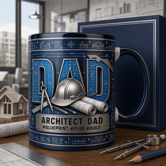 Architect Dad Mug 3D Effect Blueprint Coffee Cup for Father’s Day Architect Gift