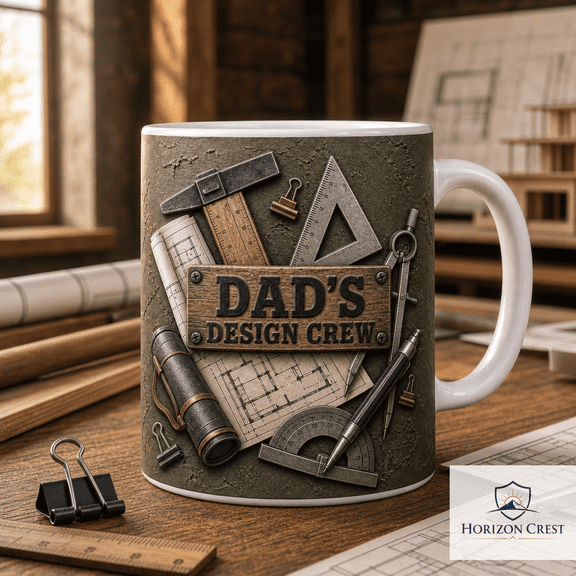 Architect Dad Mug, Dad's Design Crew Coffee Mug Gift for Architects & Father's Day