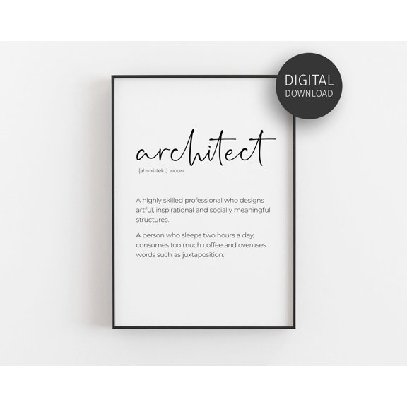 Architect Definition Poster, Architect Graduate, Architect Gift Ideas, Office Decor, Future Architect Poster, Downloadable Wall Art Home Decor, 12x18 UNFRAMED