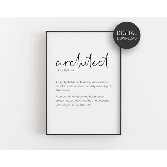 Architect Definition Poster Architect Graduate Architect Ideas Office Decor Future Architect Poster Able Wall Art Poster Wall Art For Decor Present, Poster Only