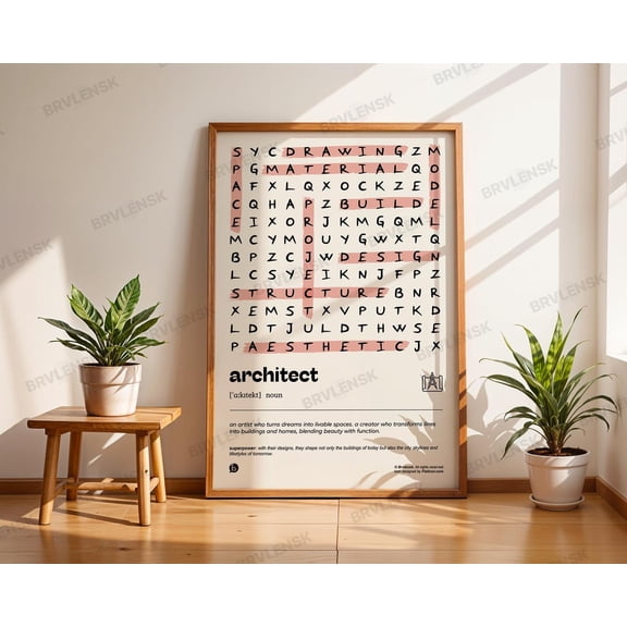 Architect Definition Poster Architecture Word Search Wall Art Print Minimalist Office Decor