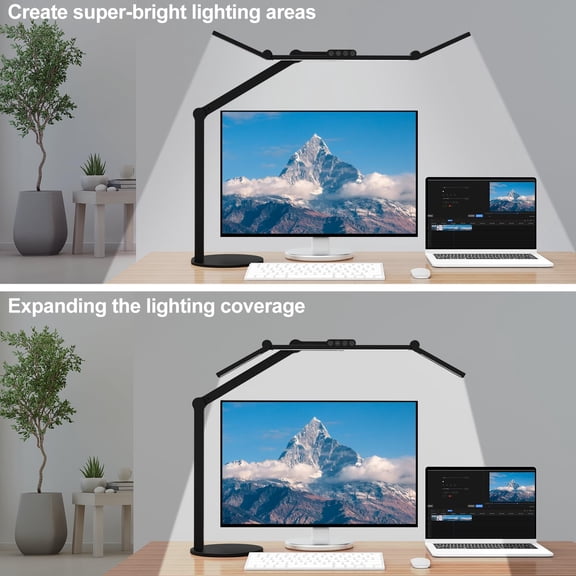 Architect Desk Lamp with Atmosphere Lighting, Adjustable Led Desk Light for Home Office with Base, 24W Bright Auto Dimming Table Light with Rotatable Swing Arm for Workbench Computer