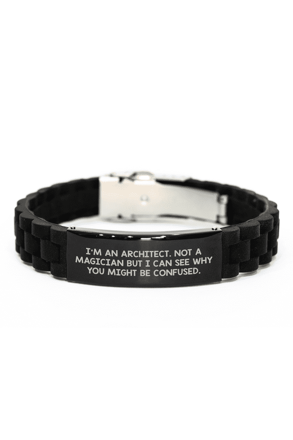 Architect Gifts - Funny Quote Glide lock Clasp Black Stainless Steel Silicone Adjustable Men's Father's Day Unique Gifts from Men