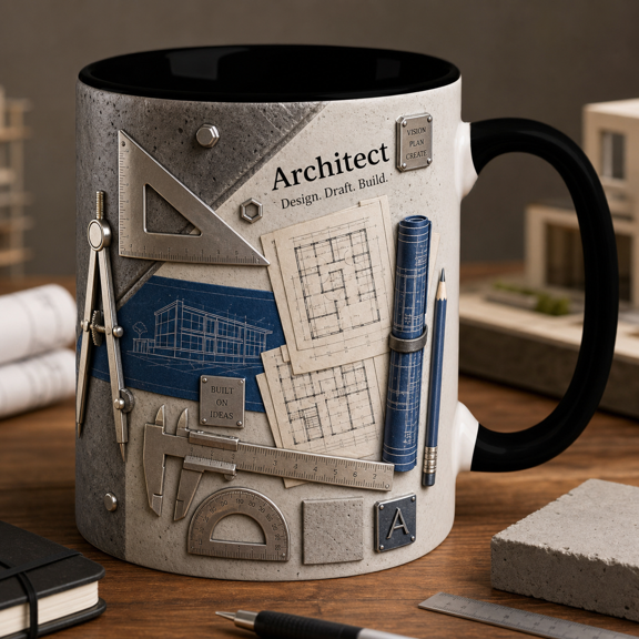 Architect Mug 3D Effect Blueprint Design Gift for Architect, Designer or Drafting Pro