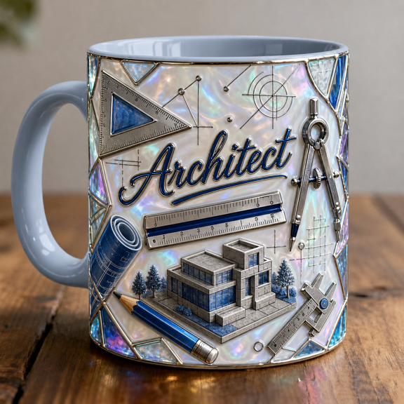Architect Mug 3D Effect Blueprint Design Gift for Architects, Drafting Pros