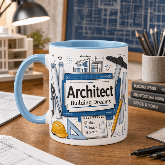 Architect Mug 3D Effect Blueprint Gift for Designers, Drafting & Building Dreams