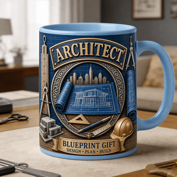 Architect Mug 3D Effect Blueprint Gift for Designers, Planners, and Builders