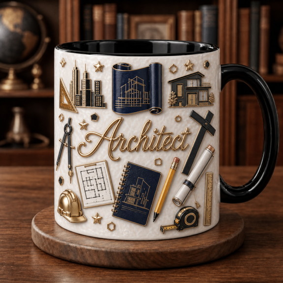 Architect Mug Blueprint Design Coffee Cup for Architects, Architecture Students, Office Gift