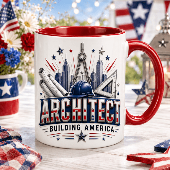 Architect Mug Patriotic Building America Design, American Architect Gift