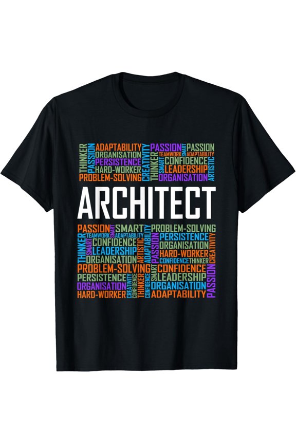 Architect Professional Career Typography Graphic T-Shirt - Inspirational Word Cloud Design for Men and Women - Creative Architecture Student Gift Tee