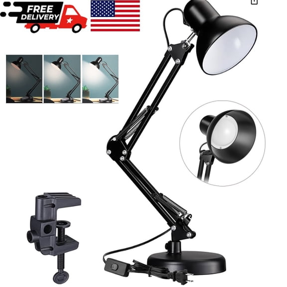 Architect Task Lamp, Adjustable Swing Arm Desk Lamp with Clamp, Classic Desk Lamp for Home Office Reading (Black)