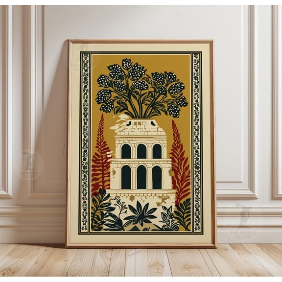 Architectural Arch Building Poster Mediterranean Style Botanical Art, Unframed Poster