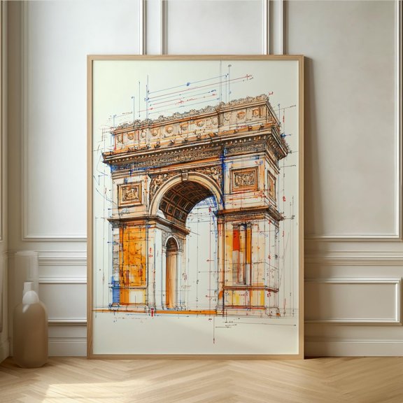 Architectural Blueprint Art Historical Landmark With Modern Design Elements For Home Decor