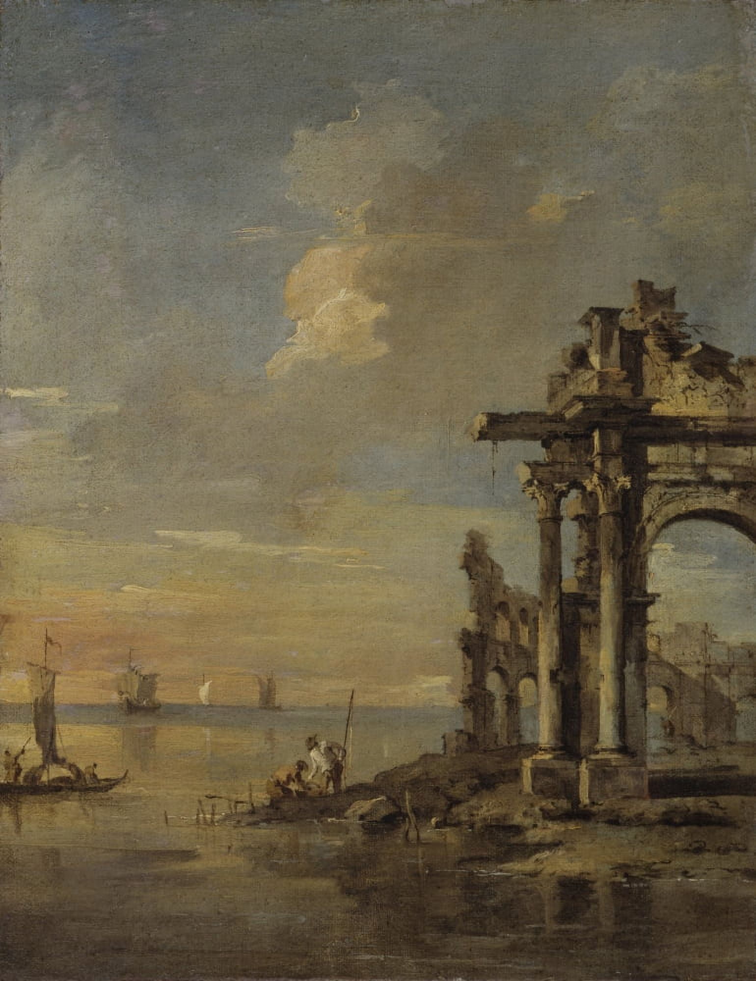 Architectural Capriccio With Roman Ruins And Laguna Canvas Art - (24 x 36)