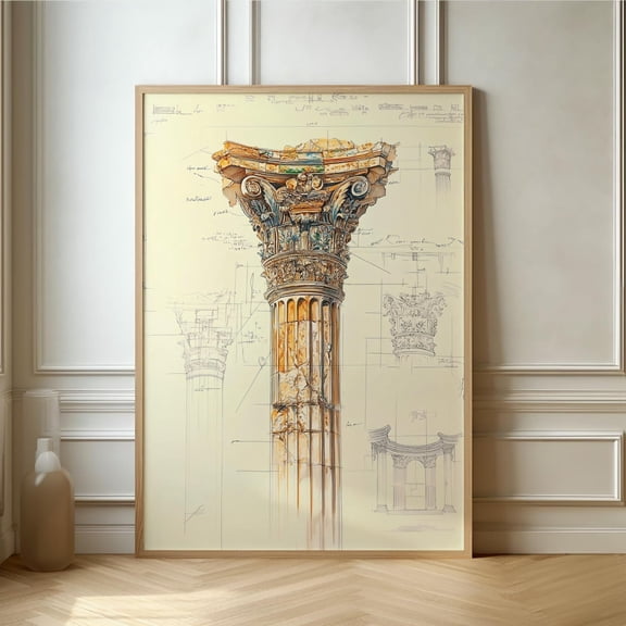 Architectural Column Blueprint Detailed Sketch Art Print Perfect For Home Office Study Decor