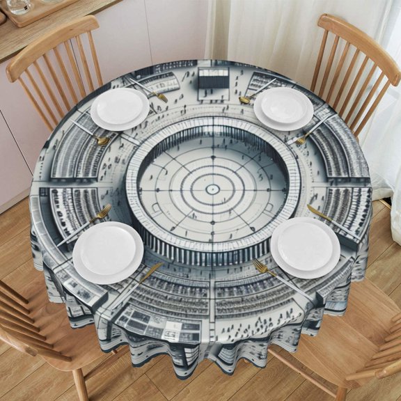Architectural Design of Circular Exhibition Floor Plan Tablecloth Round Wrinkle Waterproof Washable Table Covers for Home Party Decorations 60x60 Inch