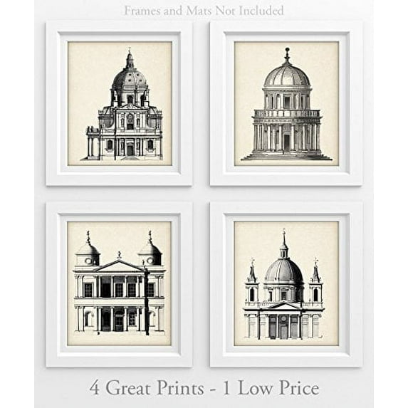 Architectural Dome Illustrations Art Prints - Set of Four Prints (8x10) Unframed - Great for Living Room Decor or Gift to Architects and Engineers