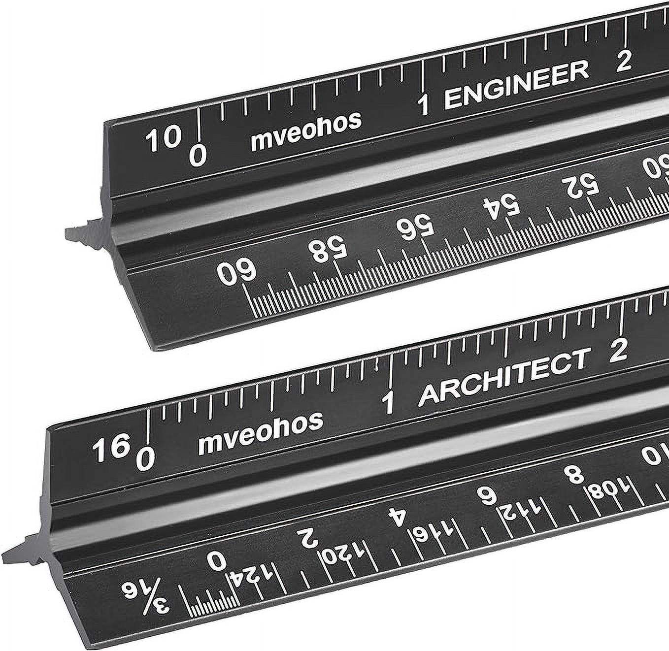 Architectural and Engineering Scale Ruler Set, Imperial Measurements 12'',  Black Laser-Etched Aluminum Architect Triangular Ruler for Architects,  Students, Draftsman, and Engineers 
