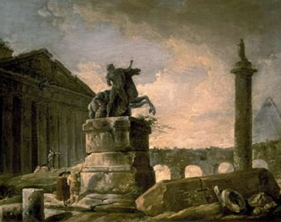 Architectural Landscape with Obelisk Canvas Art - Hubert Robert (24 x 30)