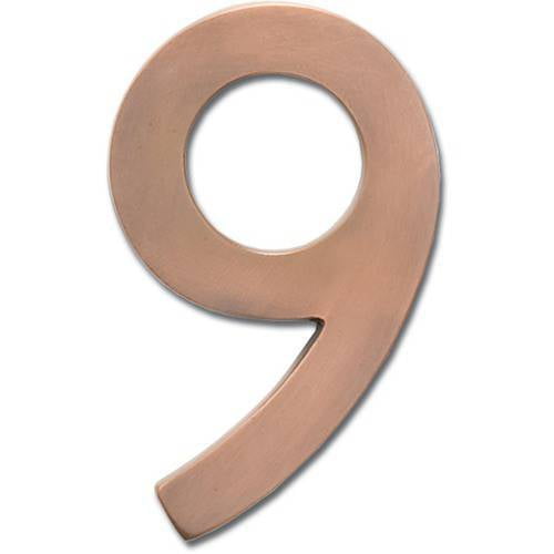 Architectural Mailboxes 3582AC Number 9 Solid Cast Brass 4 inch Floating House Number Antique Copper ''9''