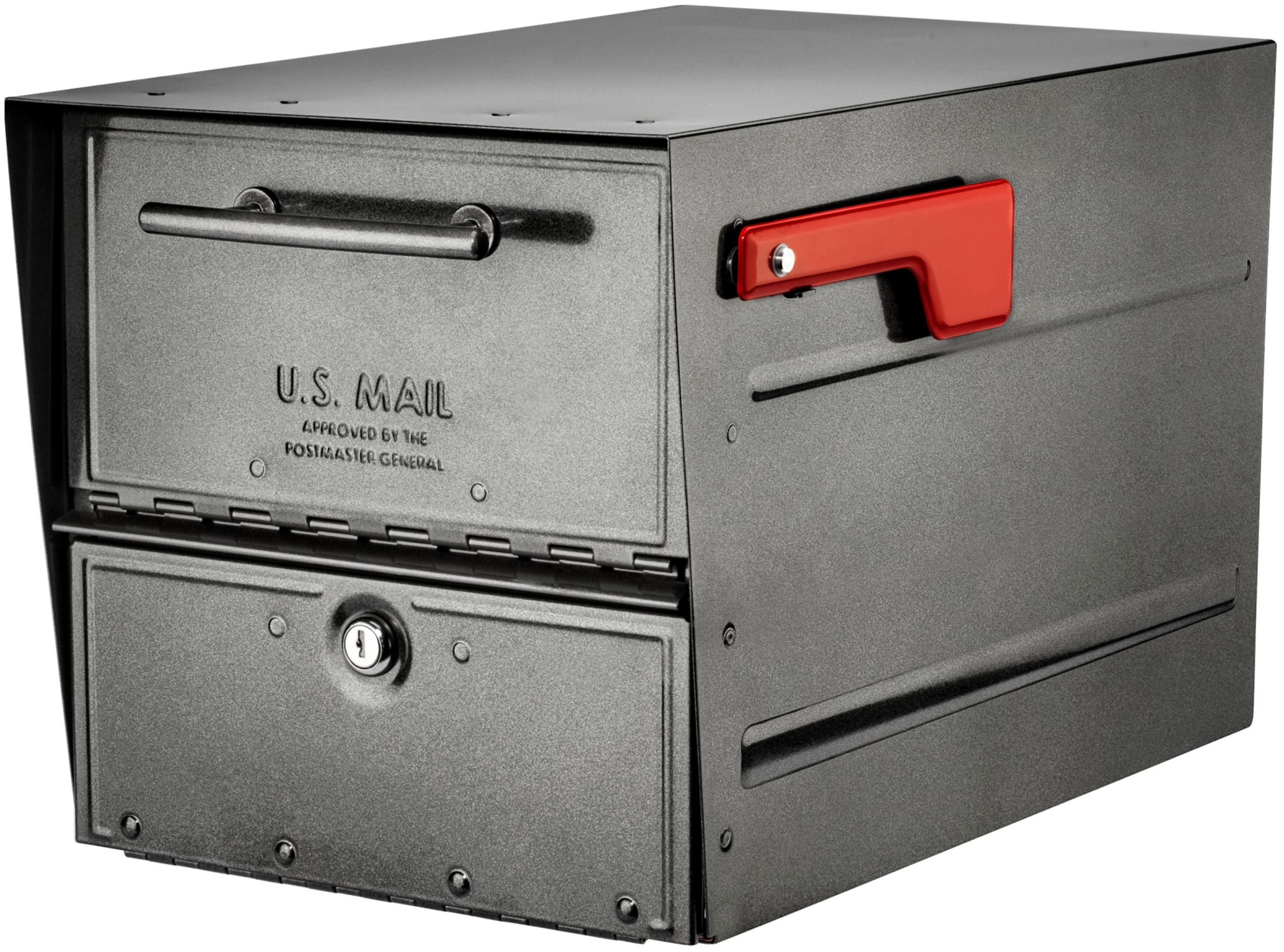 Large Pewter Steel Locking Post Mount Mailbox