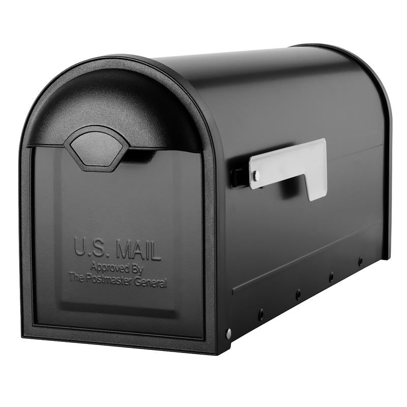 Winston Black Galvanized Steel Post Mount Mailbox with Nickel Flag