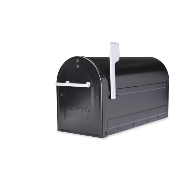 Boulder Post Mount Mailbox Black with Premium Silver Handle and Silver Flag Boulder Post Mount Mailbox Black with Premium Silver Handle and Silver Flag